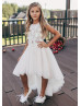 High Low Ivory Lace Tulle Floral Flower Girl Dress
